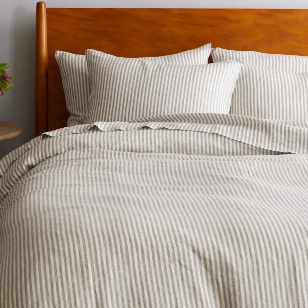 Quince European Linen Duvet Cover Set - grey & white stripe